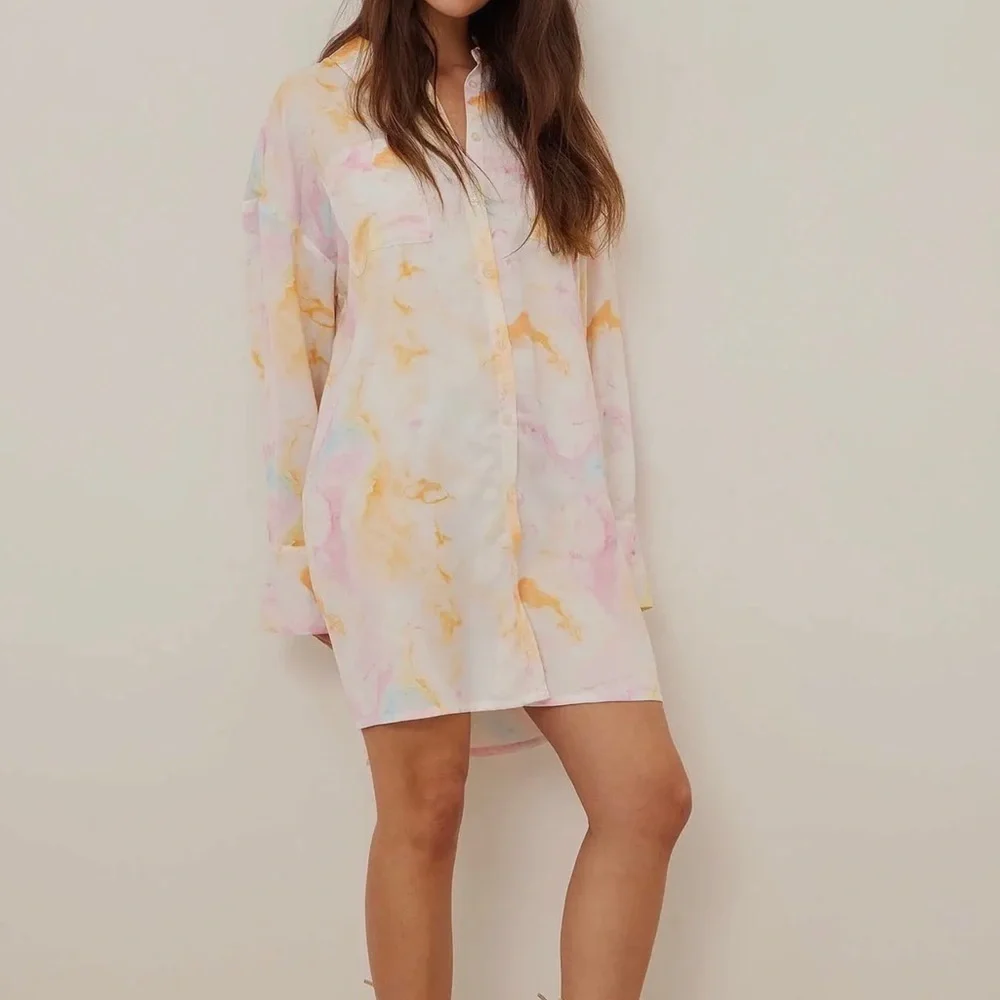 Xl Yellow Print long Sleeves shirt Dress (0163)